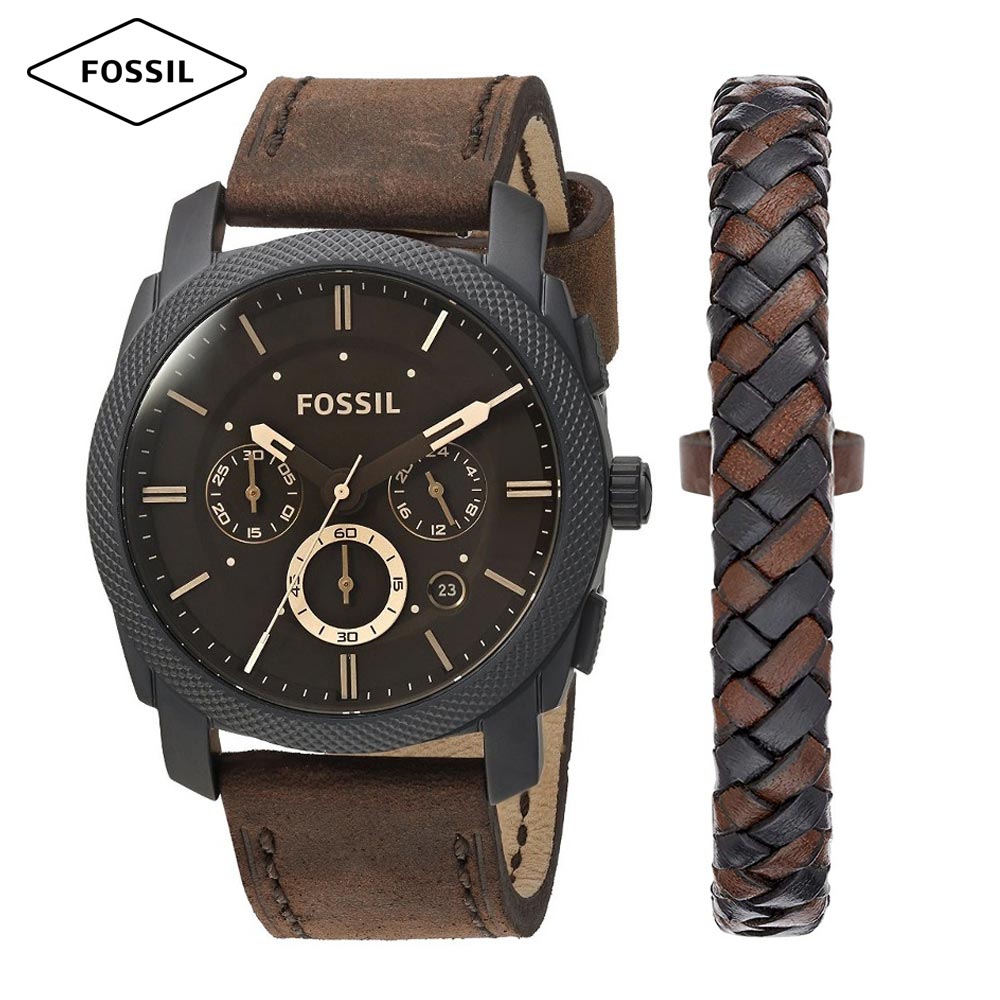 Reloj Fossil Machine FS5251SET Cronometro + Pulsera de Cuero