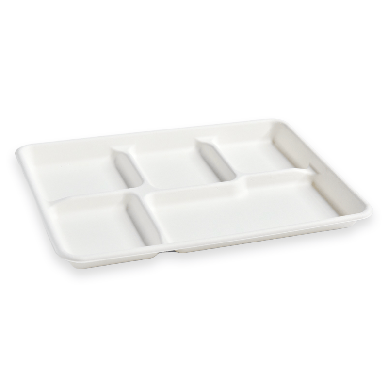5-Compartment Shallow Sugarcane Fibre Tray