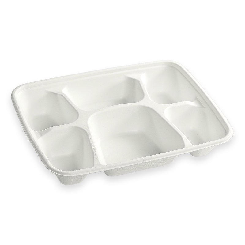 6-Compartment Sugarcane Fibre Lunch Tray