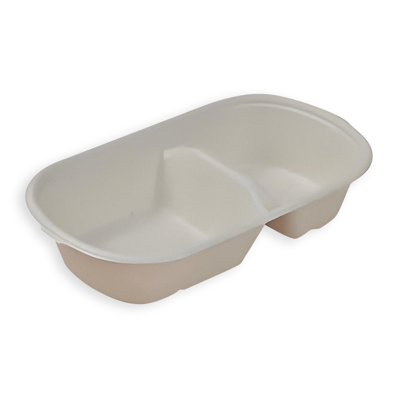 700ml 2-Compartment Oval Sugarcane Fibre Food Container