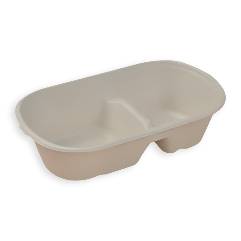 850ml 2-Compartment Oval Sugarcane Fibre Food Container