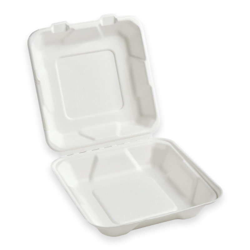 8" 3-Compartment Sugarcane Fibre Clamshell
