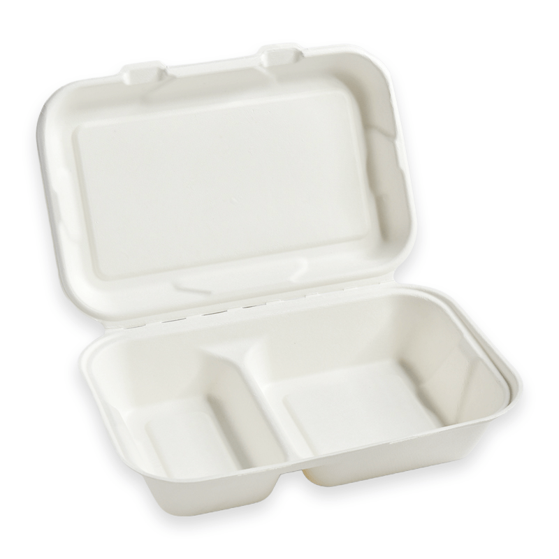 9"*6" 2-Compartment Sugarcane Fibre Clamshell