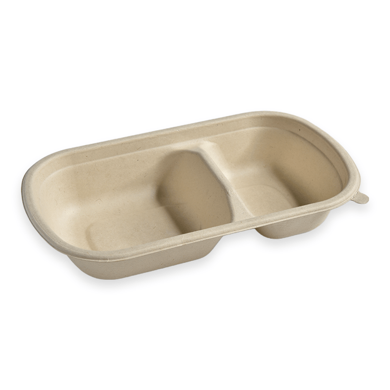 750ml 2-Compartment Oval Sugarcane Fibre Food Container