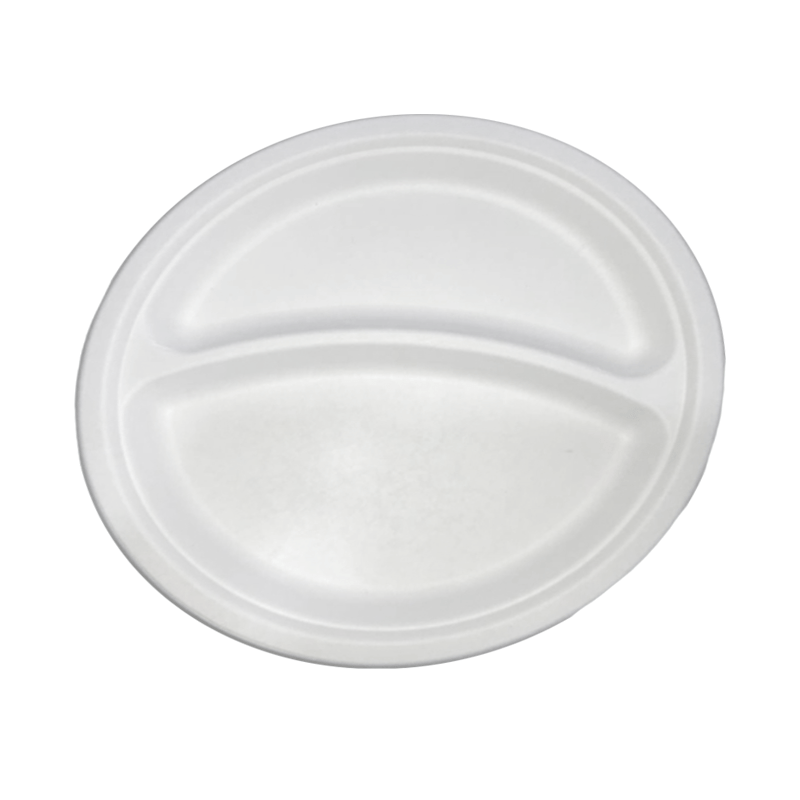 9" 2-Compartment Round Sugarcane Fibre Plate