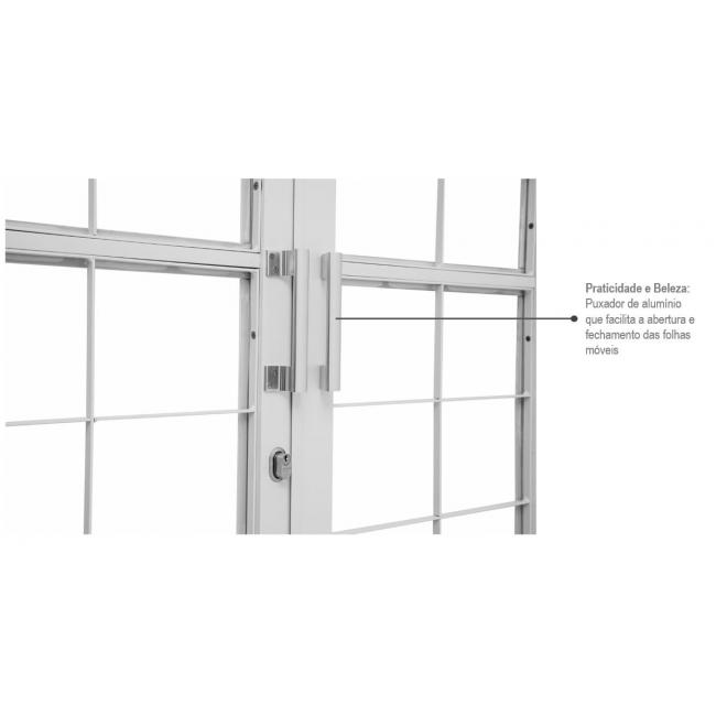Porta de Correr Sasazaki com Grade Quadriculada Aço 4 Folhas