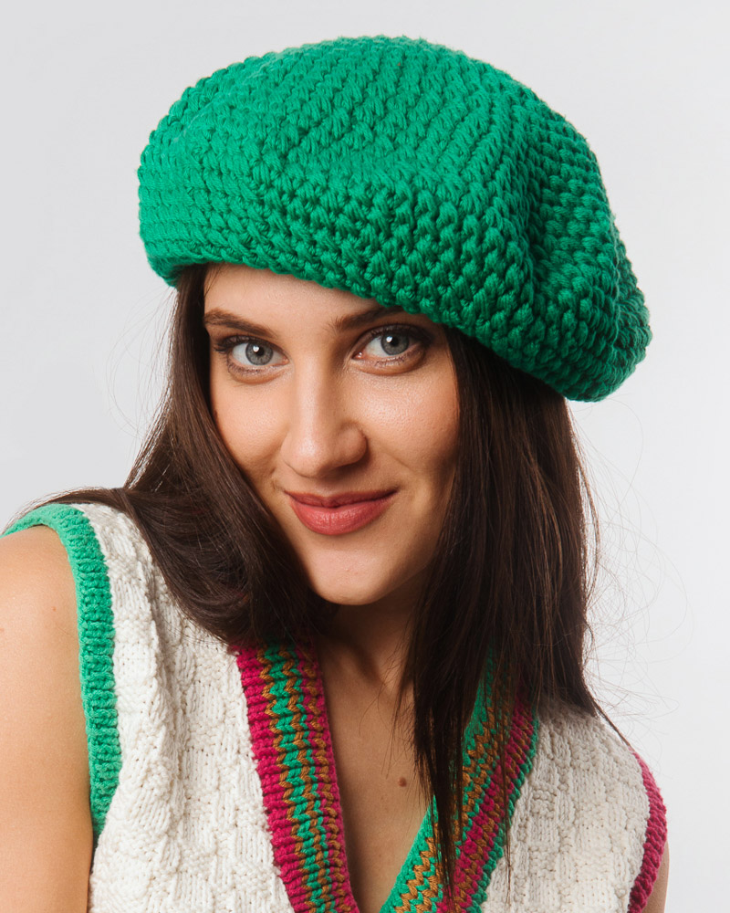Crochet Cotton Beret, Green