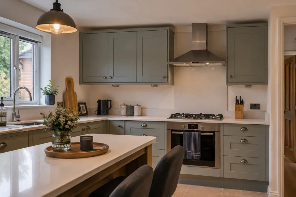 Grey fitted kitchen with island completed by MAC Property Maintenance