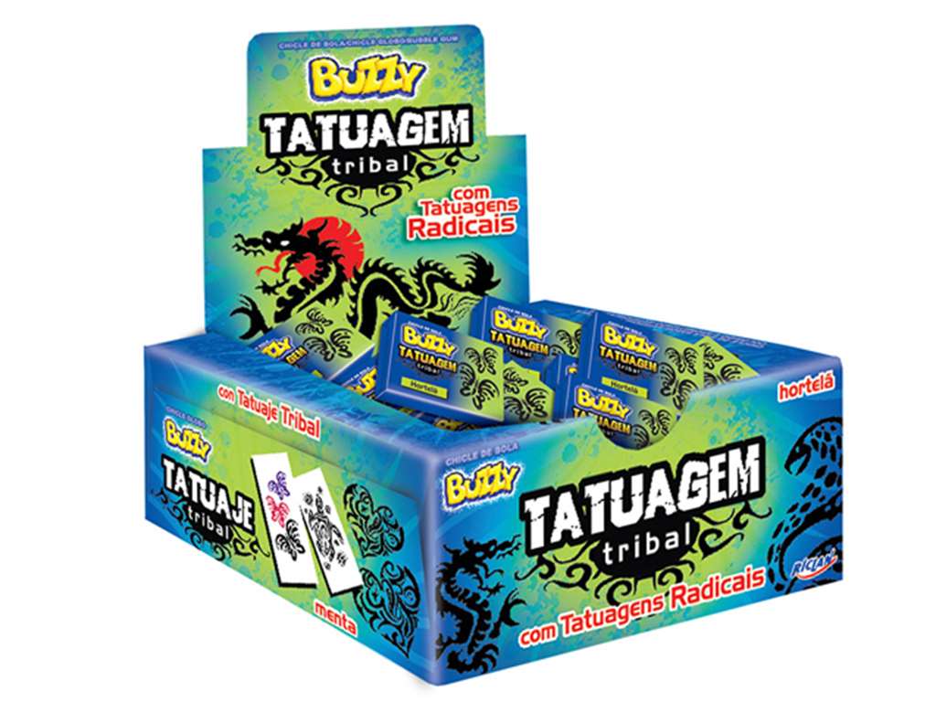 Chicle buzzy tatuagem tribal hortela Chiclete Tatto Tribal Hortela Buzzy Dinhana