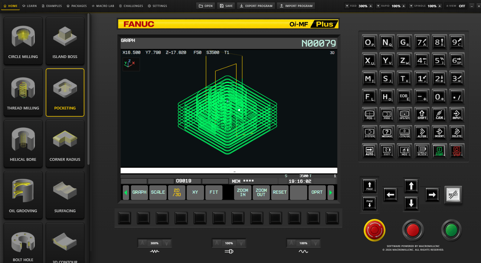 FANUC VMC Advanced Control Suite CNC controller simulation screen