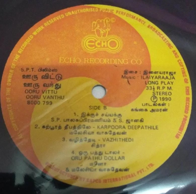 Ooru Vittu Ooru Vanthu Tamil Film LP Vinyl Record by Ilayaraaja www.macsendisk.com 1