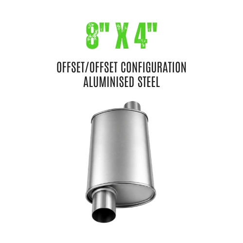8" x 4" Offset/Offset Configuration Mufflers - Aluminised Select Your Size, Length and Internal Options