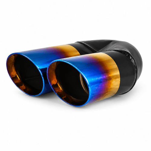 Angle Cut Y-Piece Inner Cone - 2.5" In 2x3" Out 9" Long SS304 Tip RHS - Blue Flame