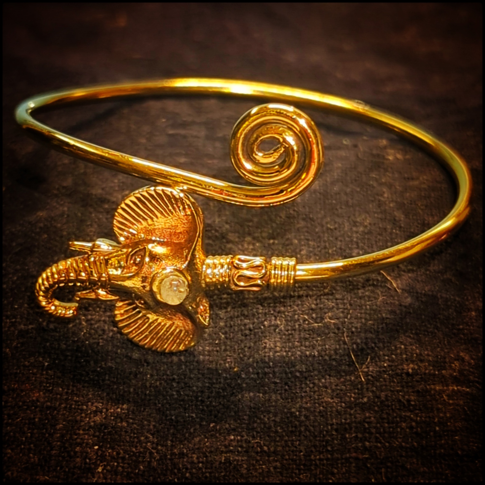 Brass Bracelet Elephant with Gem