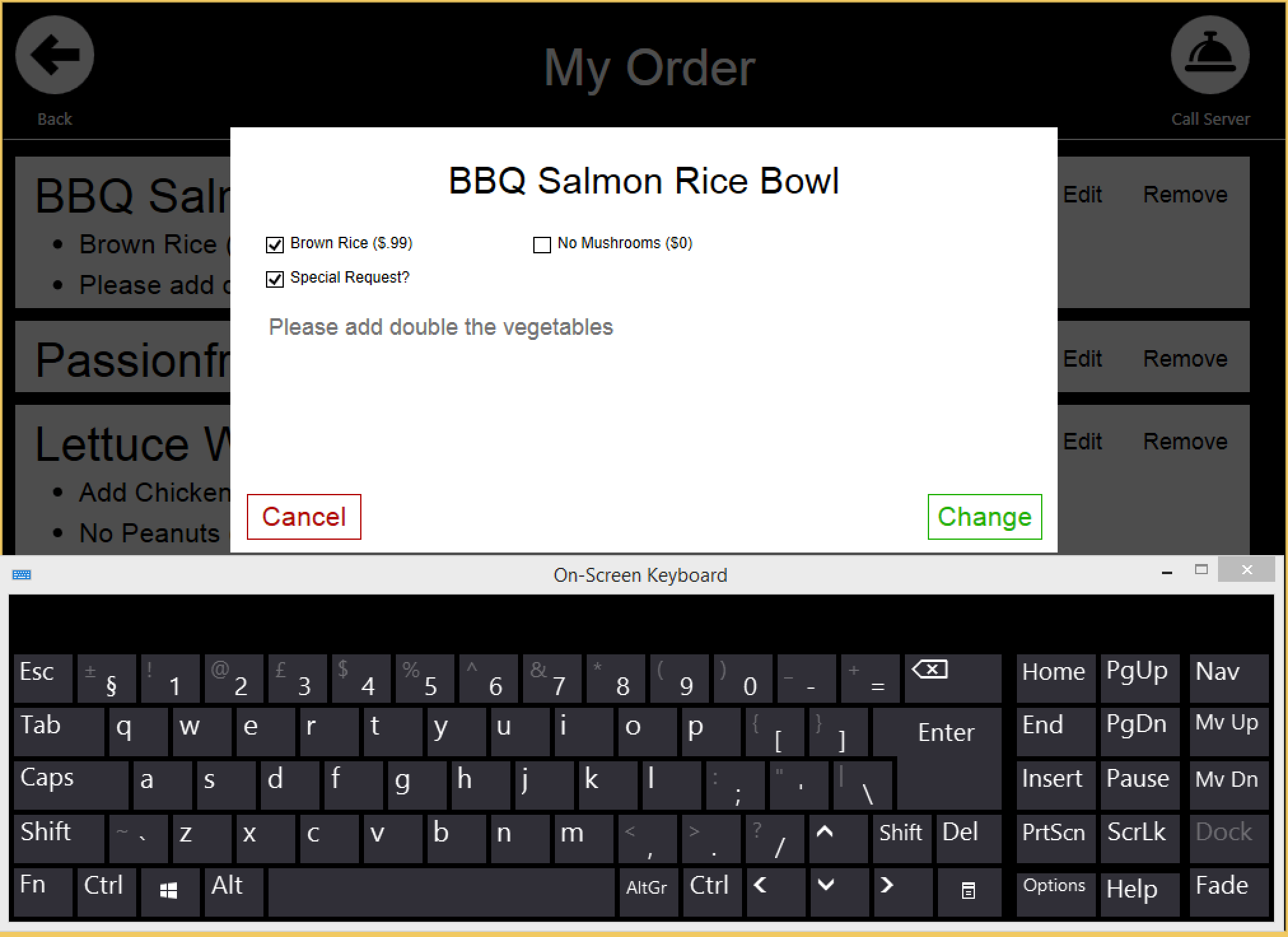 Edit Item Screen