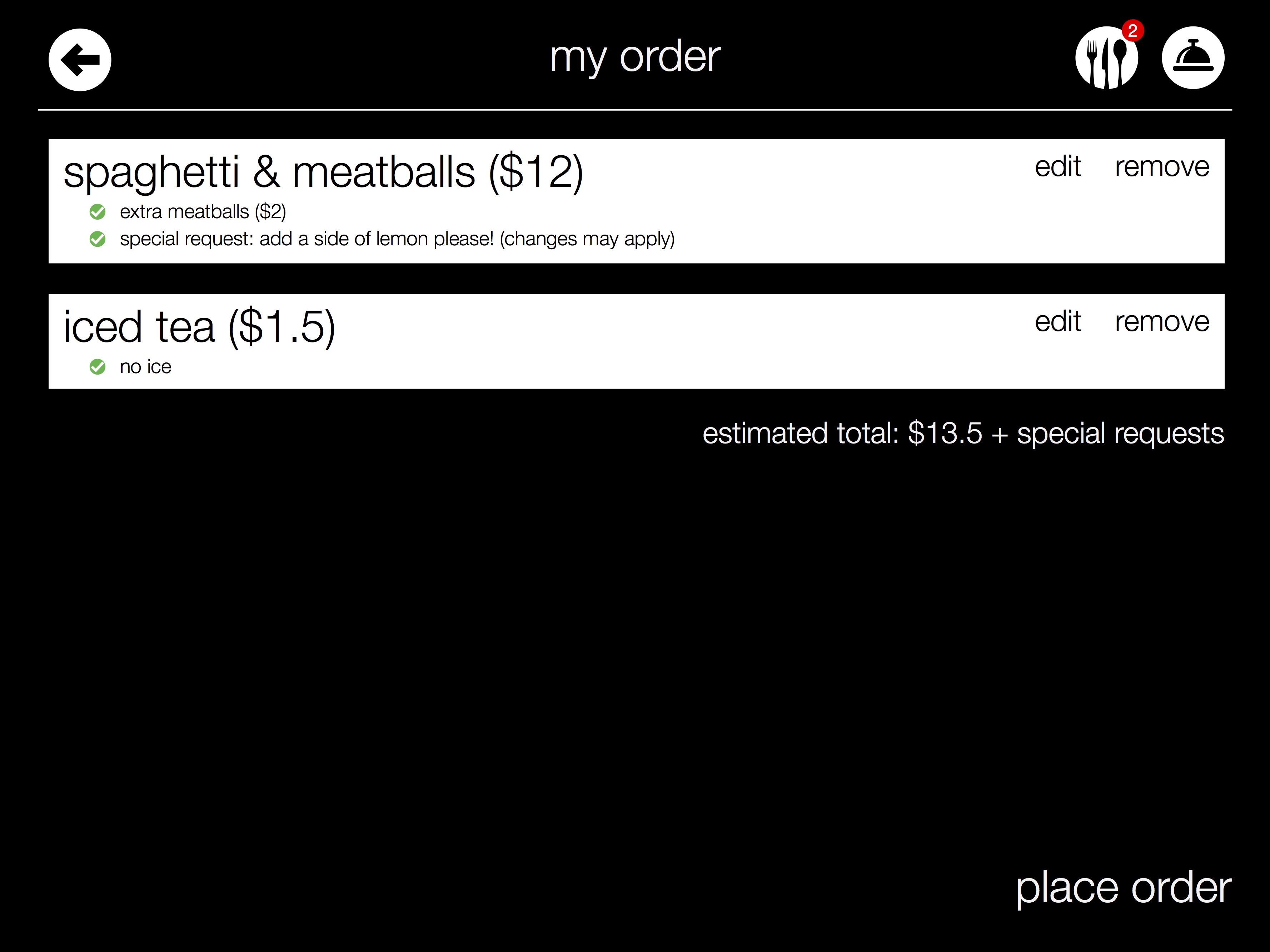 My Order Page