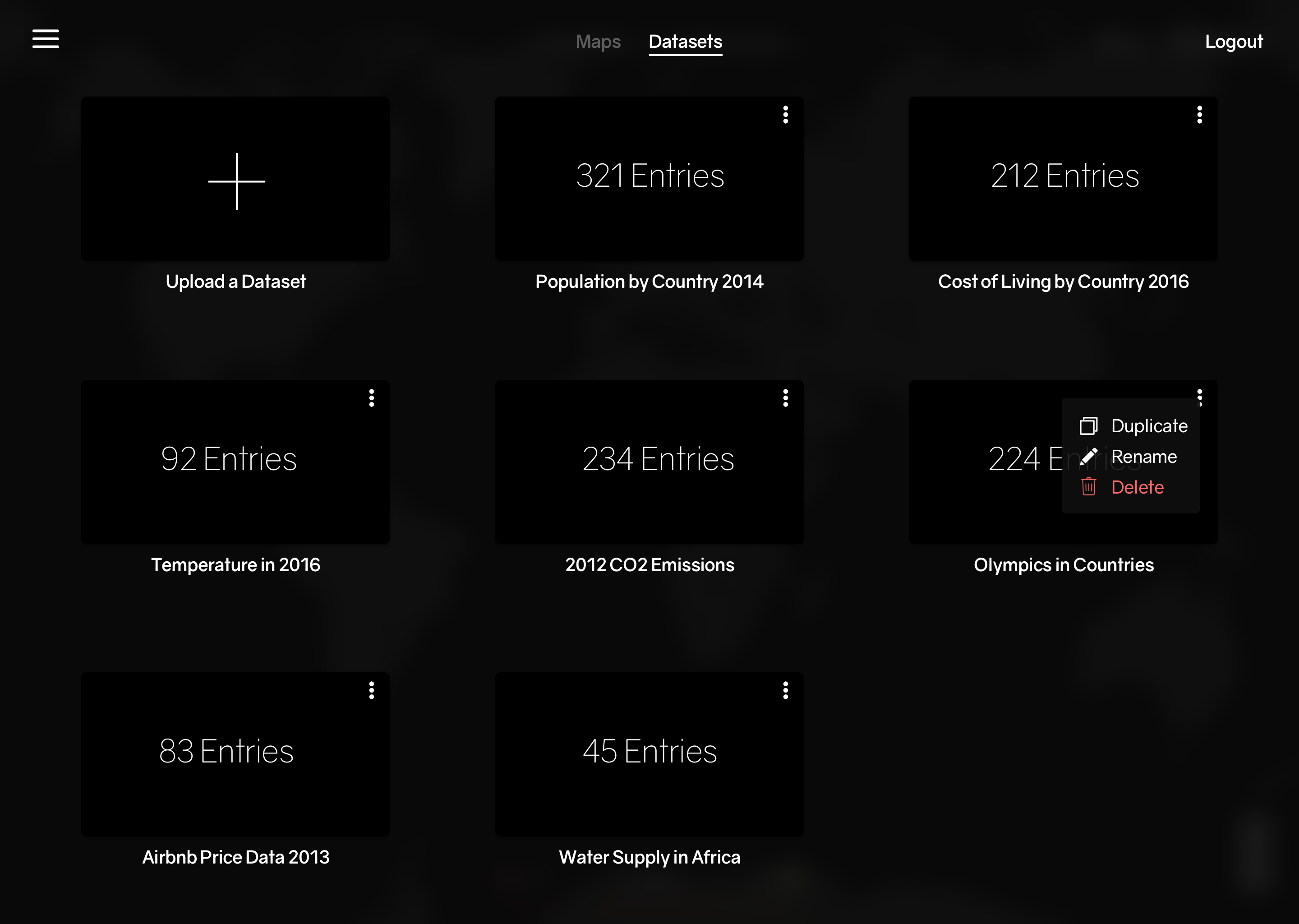 Browse Saved Datasets