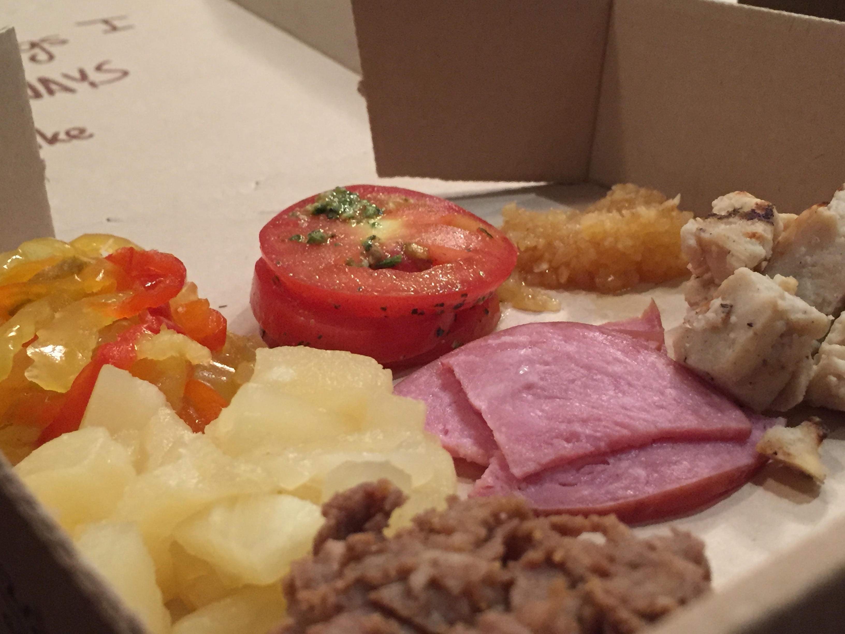 Banana Peppers, Marinated Tomatoes, Roasted Garlic, Pineapple, Ham, Chicken, Steak