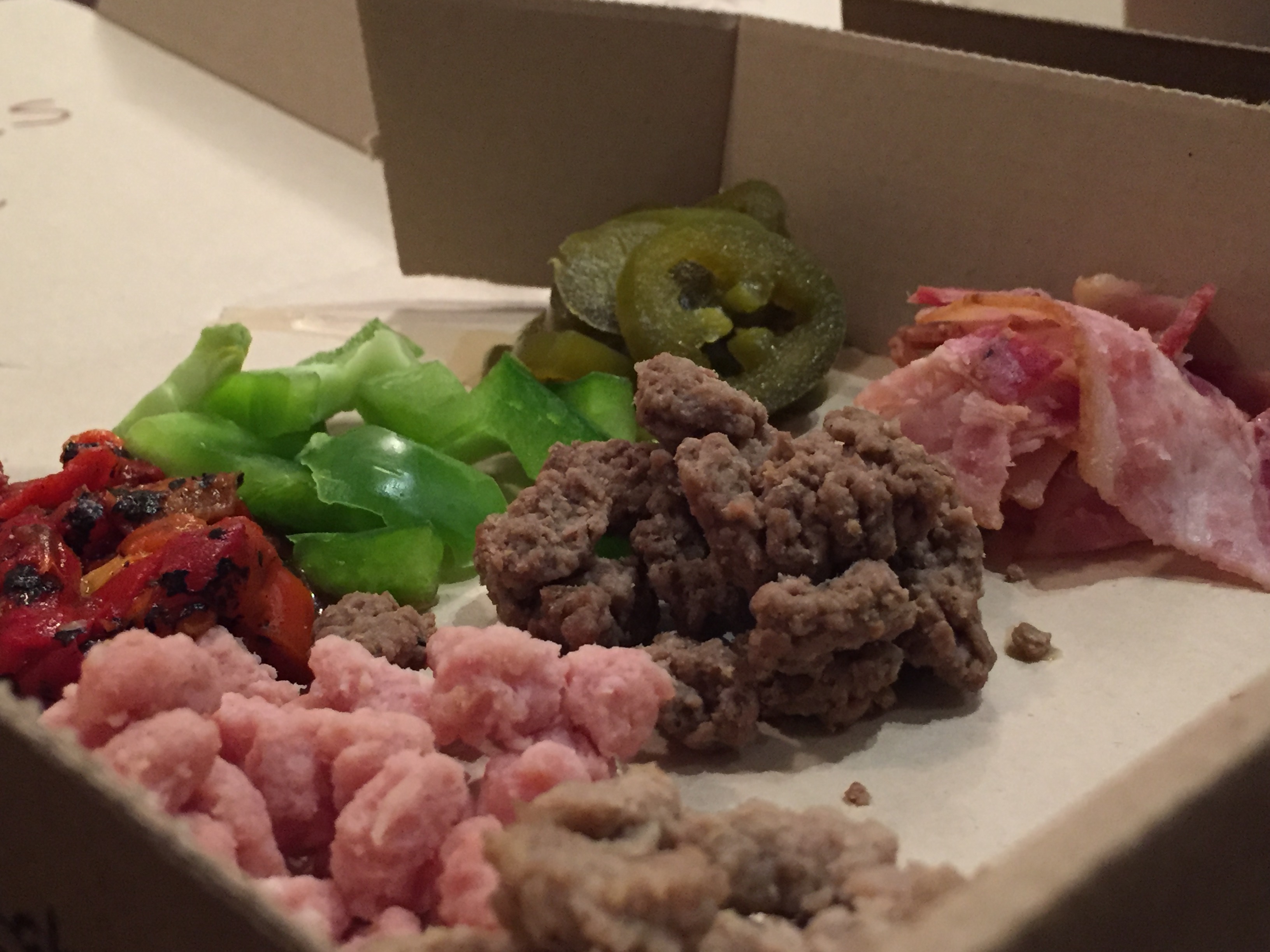 Roasted Red Peppers, Green Peppers, Jalapeño Peppers, Bacon, Beef, Maple Bacon, Pork