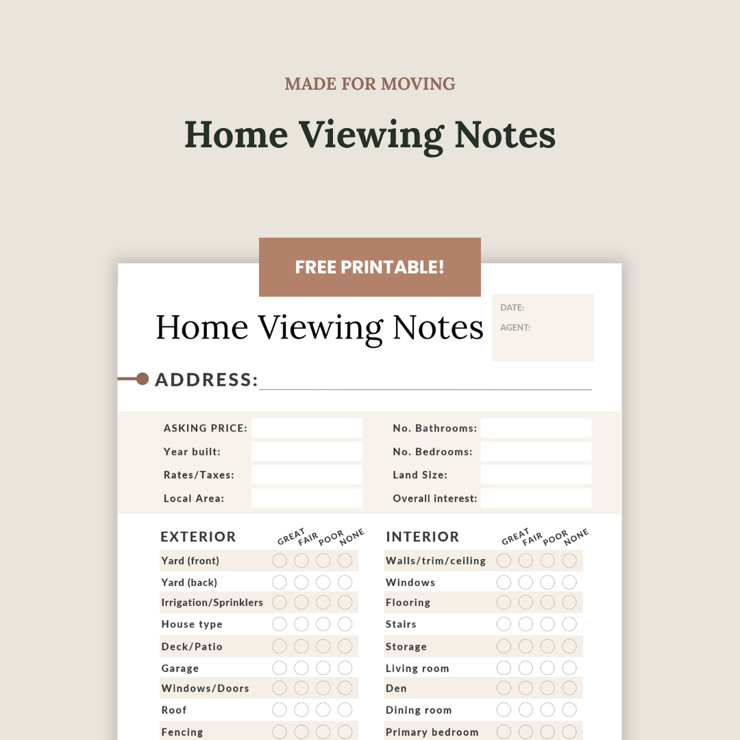 Preview of the free Home Viewing Notes worksheet for recording details during property viewings.
