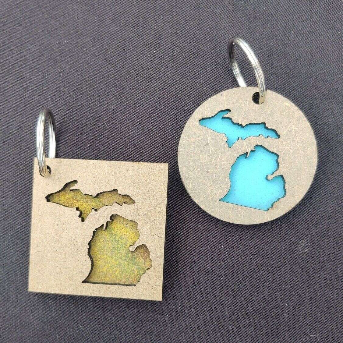 Michigan Layered Wood Keychains Square Round