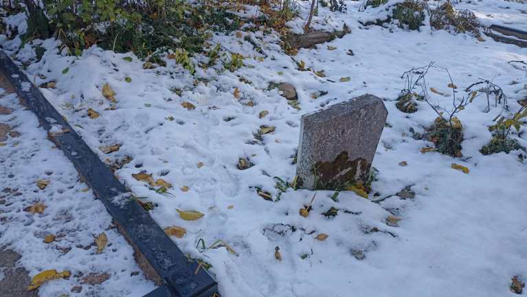 Hauaplats sügisel kerge lumekirme all