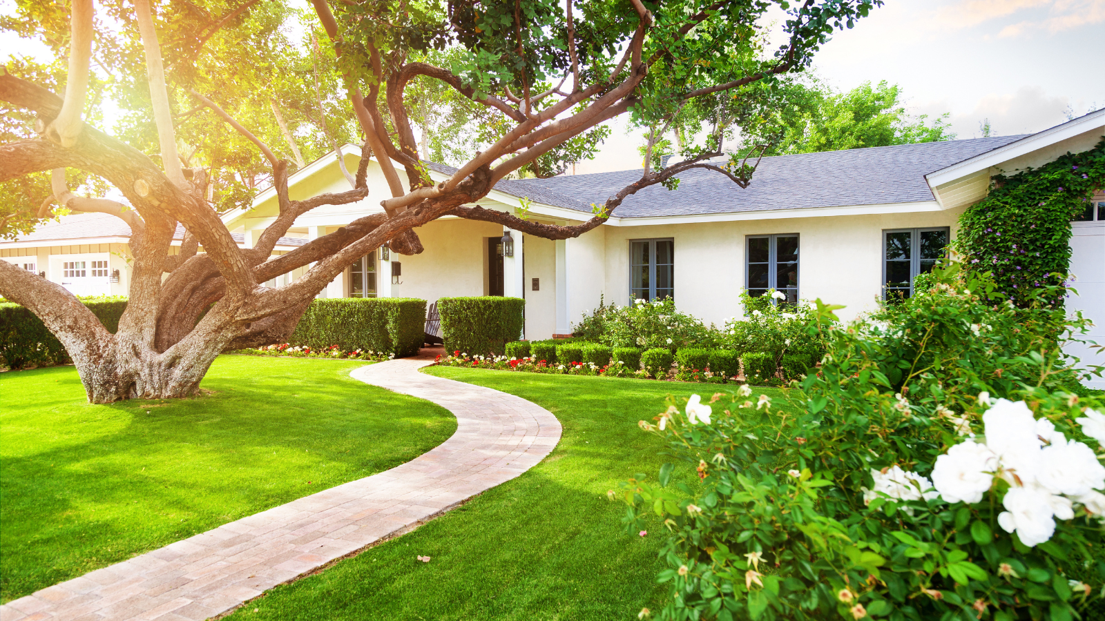 White house with winding path
