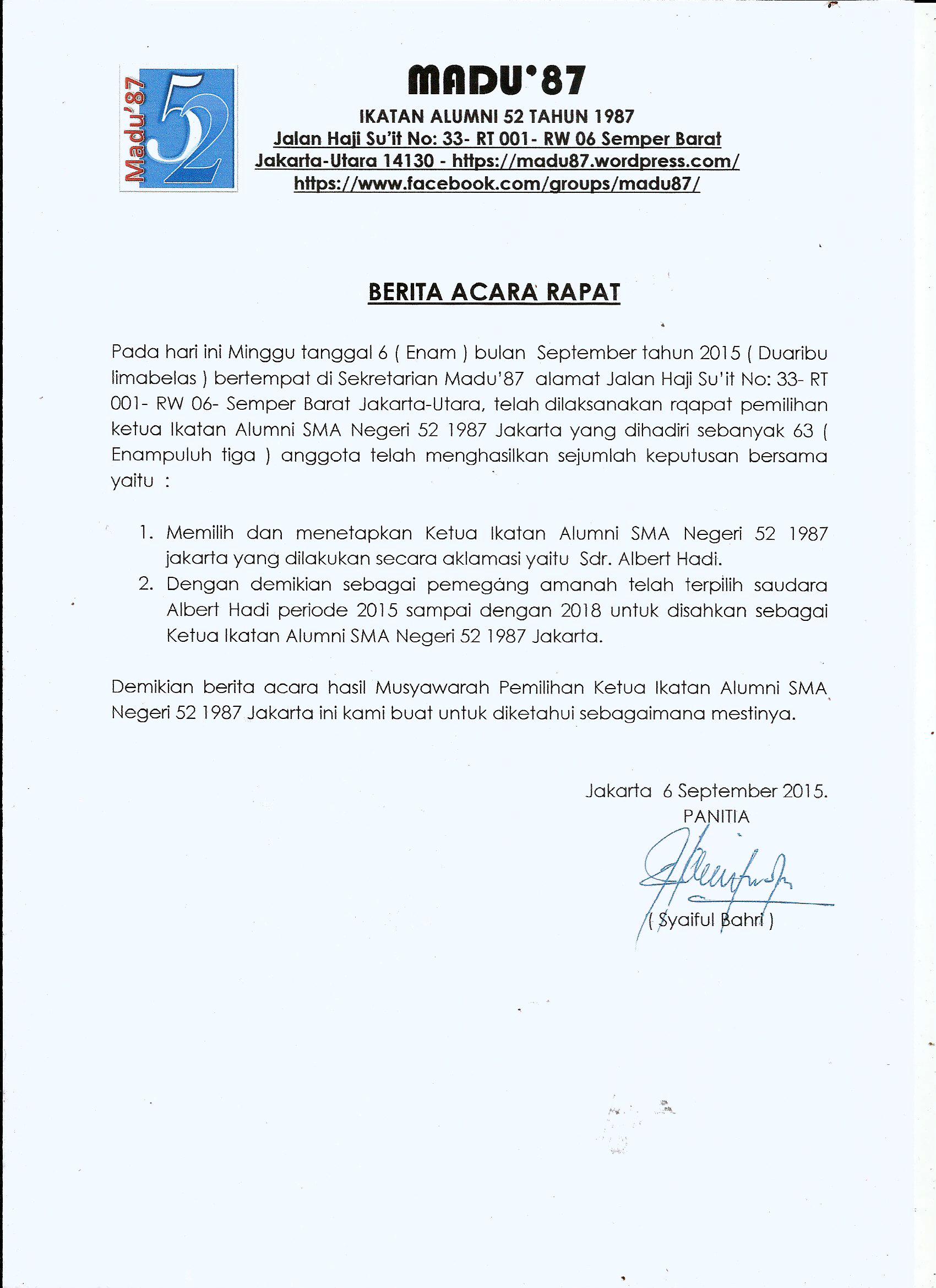 Contoh surat undangan rapat rtdocxberita acara pemilihan menindak lanjuti keinginan warga untuk pemekaran wilayah aa9 ab3 ab4 dan ab5 maka pada . Rapat Organisasi Madu 87 Madu 87