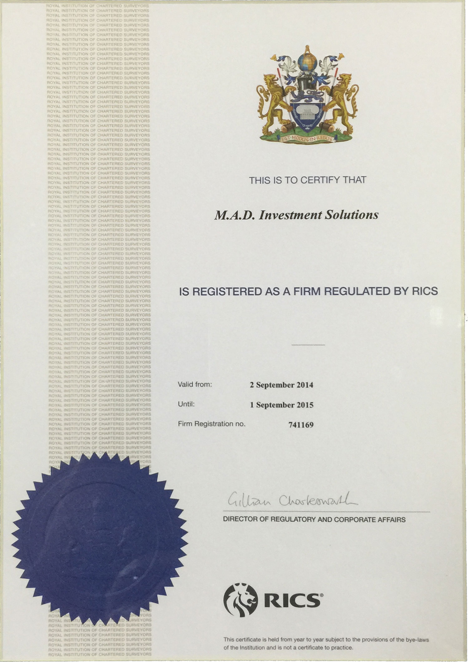 RICS CERTIFICATE
