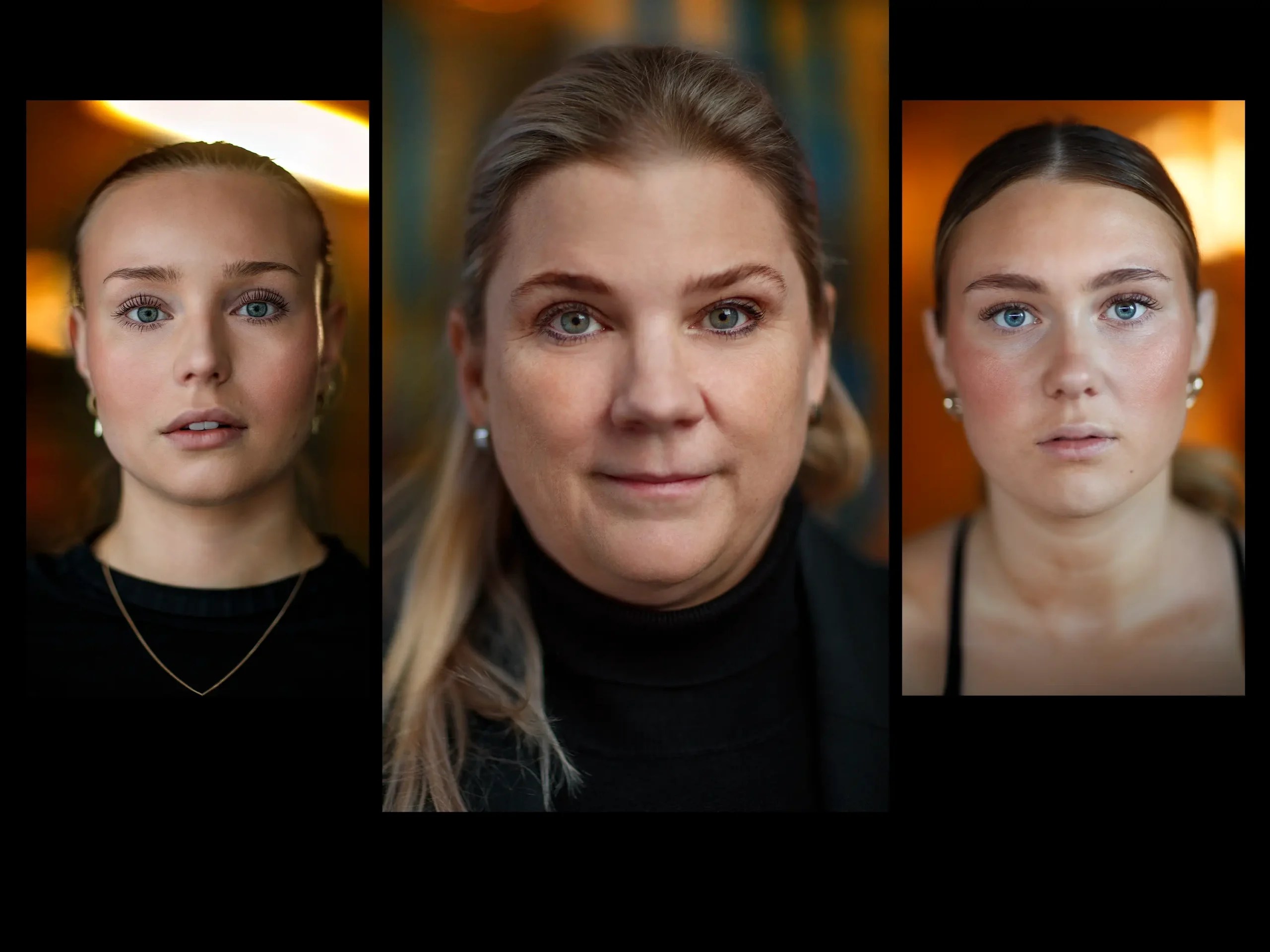Porträtt på Agnes Lindström, Sandra Lindström och Alva Lindefors.