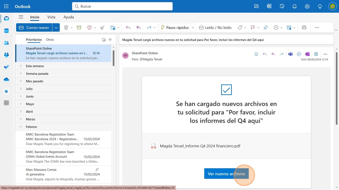 Notificación de correo de subida