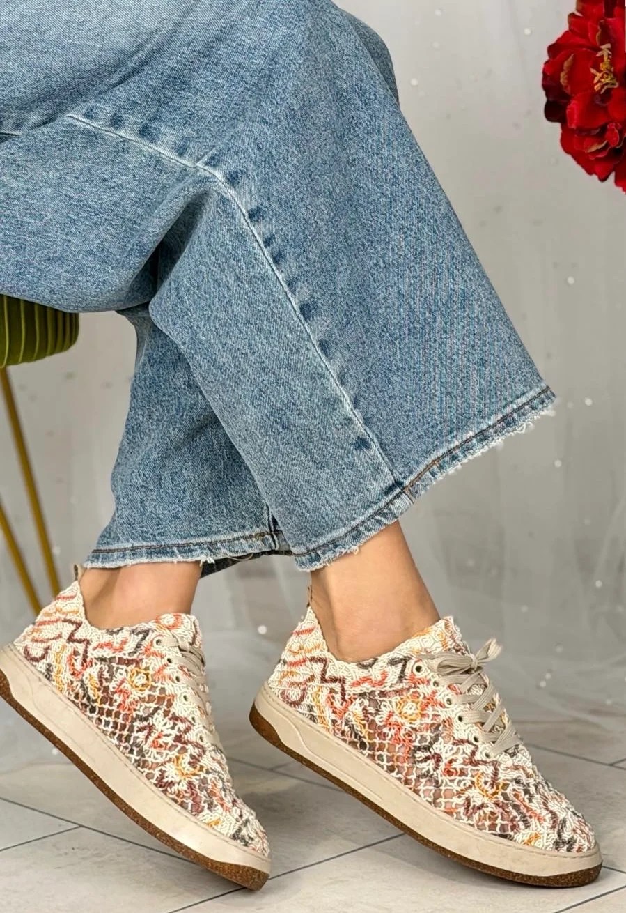 magellancipo Tutto Bene 1750B bézs mintás horgolt sneaker