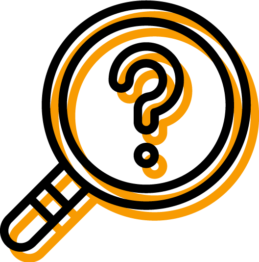 Icon of the question mark insife of the magnifying glass