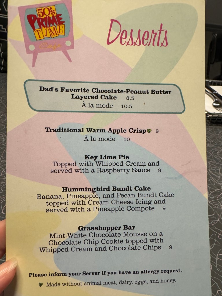 Desert menu