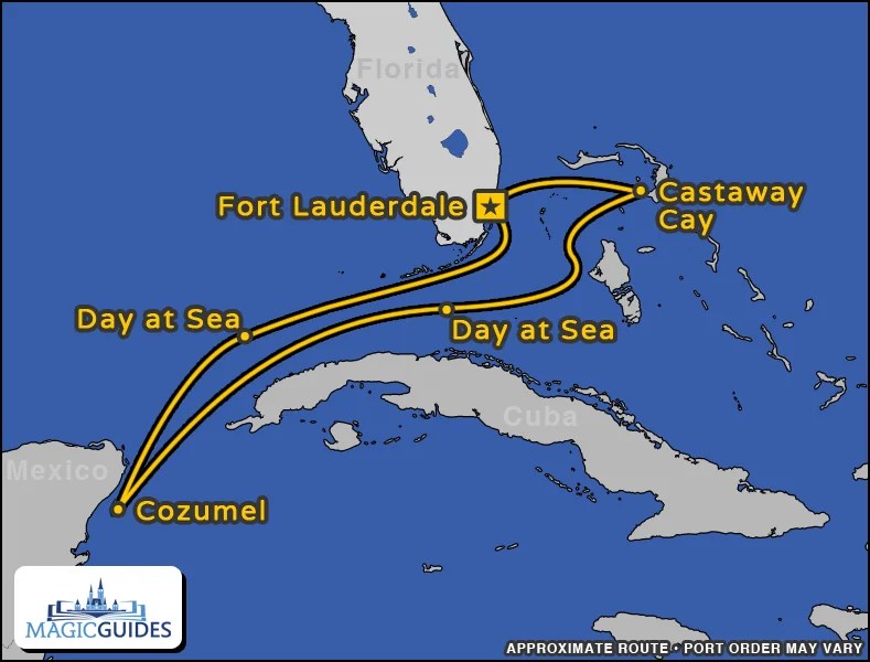 Disney Cruises From Fort Lauderdale Magic Guides Itinerary Map WestCar 5nt FLL SEA COZ SEA CAS FLL.webp