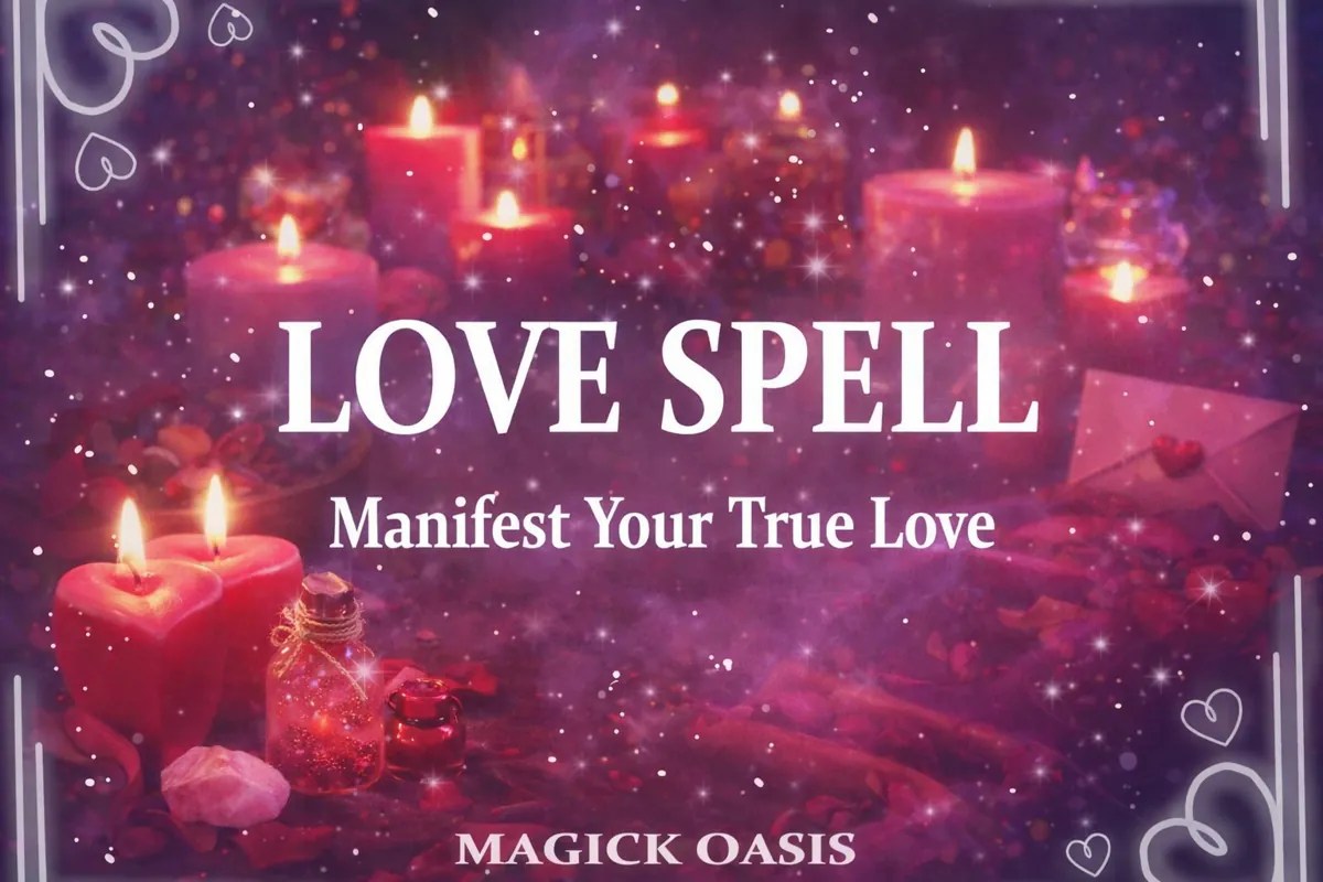 Love spell candle ritual with red candles and sparkles to manifest true love, Magick Oasis spell casting service