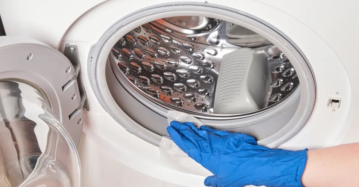 image of a person cleaning a washing machine seal