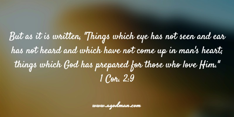 1 Cor. 2:9 But as it is written, "Things which eye has not seen and ear has not heard and which have not come up in man's heart; things which God has prepared for those who love Him."
