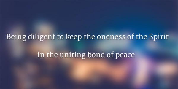 being diligent to keep the oneness of the Spirit in the uniting bond of peace