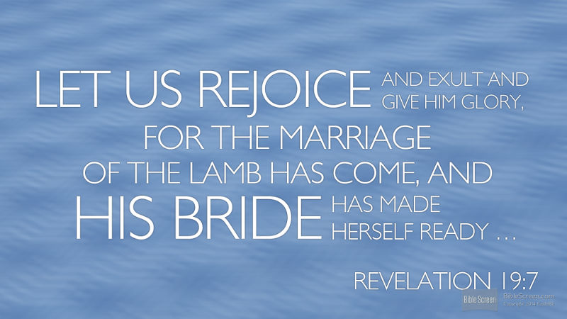 Rev. 19:7-8 Let us rejoice and exult, and let us give the glory to Him, for the marriage of the Lamb has come, and His wife has made herself ready. And it was given to her that she should be clothed in fine linen, bright and clean; for the fine linen is the righteousnesses of the saints.