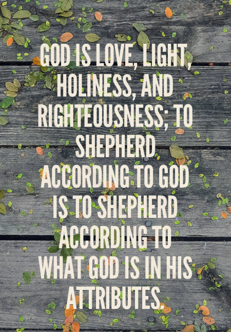 God is love, light, holiness, and righteousness; to shepherd according to God is to shepherd according to what God is in His attributes.