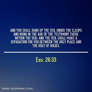 Exo. 26:33 And you shall hang up the veil under the clasps and bring in the Ark of the Testimony there within the veil; and the veil shall make a separation for you between the Holy Place and the Holy of Holies.