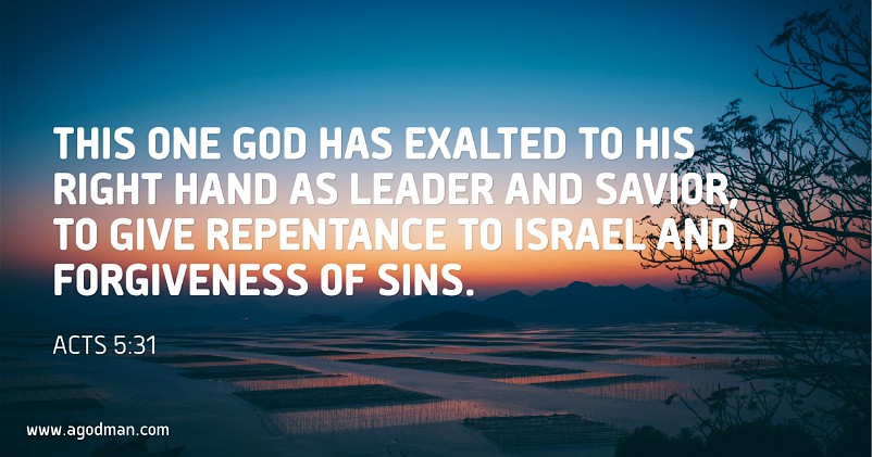 Acts 5:31 This One God has exalted to His right hand as Leader and Savior, to give repentance to Israel and forgiveness of sins.