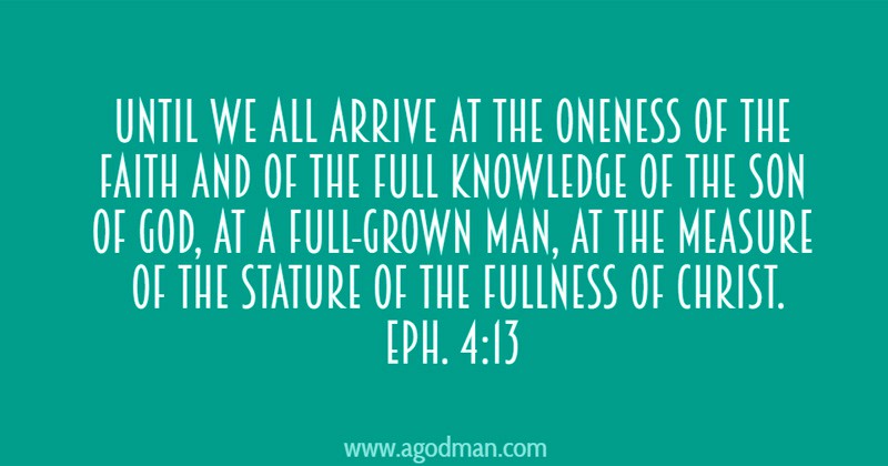 Eph. 4:13 Until we all arrive at the oneness of the faith and of the full knowledge of the Son of God, at a full-grown man, at the measure of the stature of the fullness of Christ.