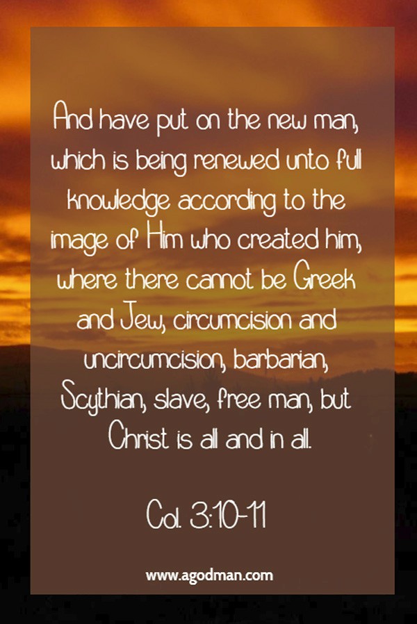 Col. 3:10-11 And have put on the new man, which is being renewed unto full knowledge according to the image of Him who created him, where there cannot be Greek and Jew, circumcision and uncircumcision, barbarian, Scythian, slave, free man, but Christ is all and in all.