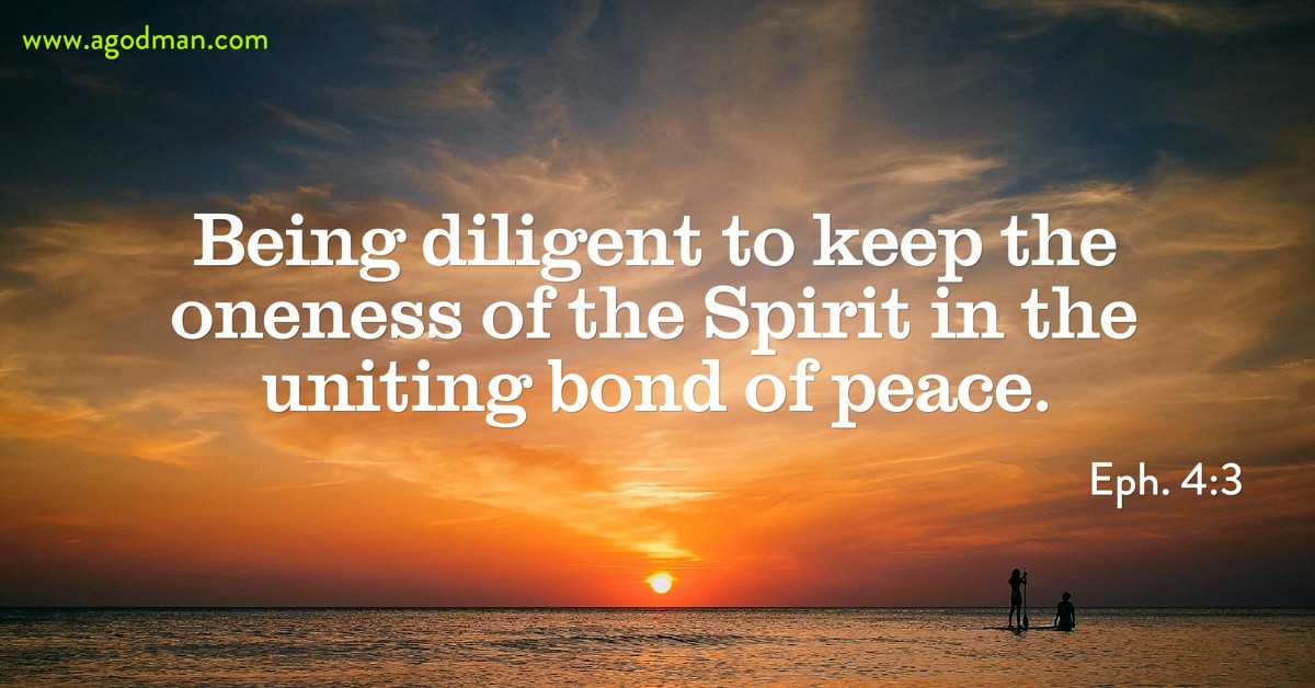 Eph. 4:3 Being diligent to keep the oneness of the Spirit in the uniting bond of peace.