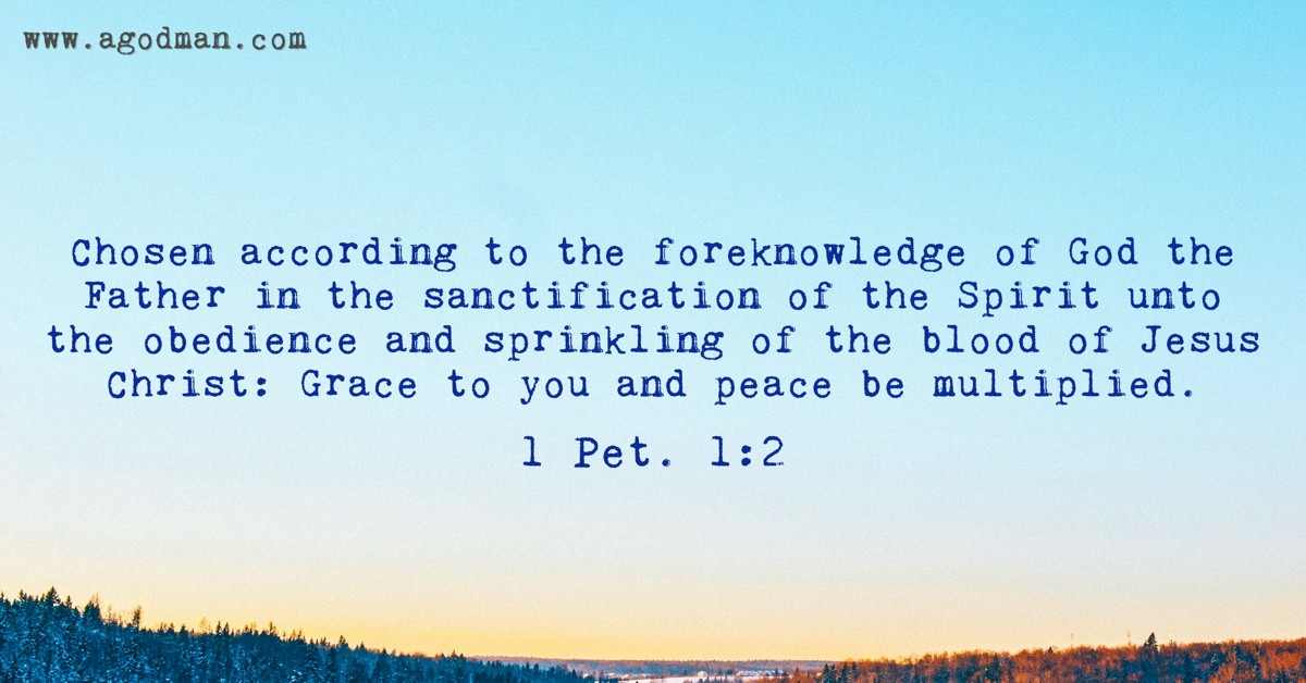 1 Pet. 1:2 Chosen according to the foreknowledge of God the Father in the sanctification of the Spirit unto the obedience and sprinkling of the blood of Jesus Christ: Grace to you and peace be multiplied.