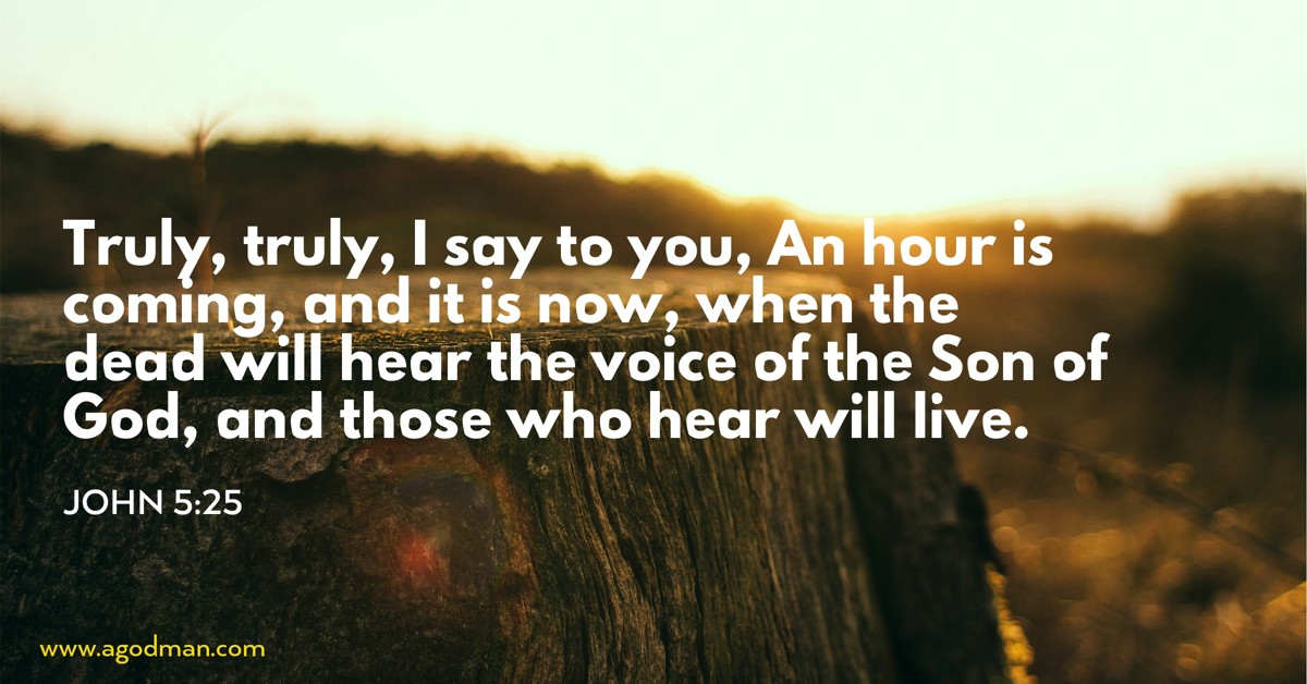 John 5:25 Truly, truly, I say to you, An hour is coming, and it is now, when the dead will hear the voice of the Son of God, and those who hear will live.