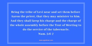 Num. 3:6-7 Bring the tribe of Levi near and set them before Aaron the priest, that they may minister to him. And they shall keep his charge and the charge of the whole assembly before the Tent of Meeting to do the service of the tabernacle.