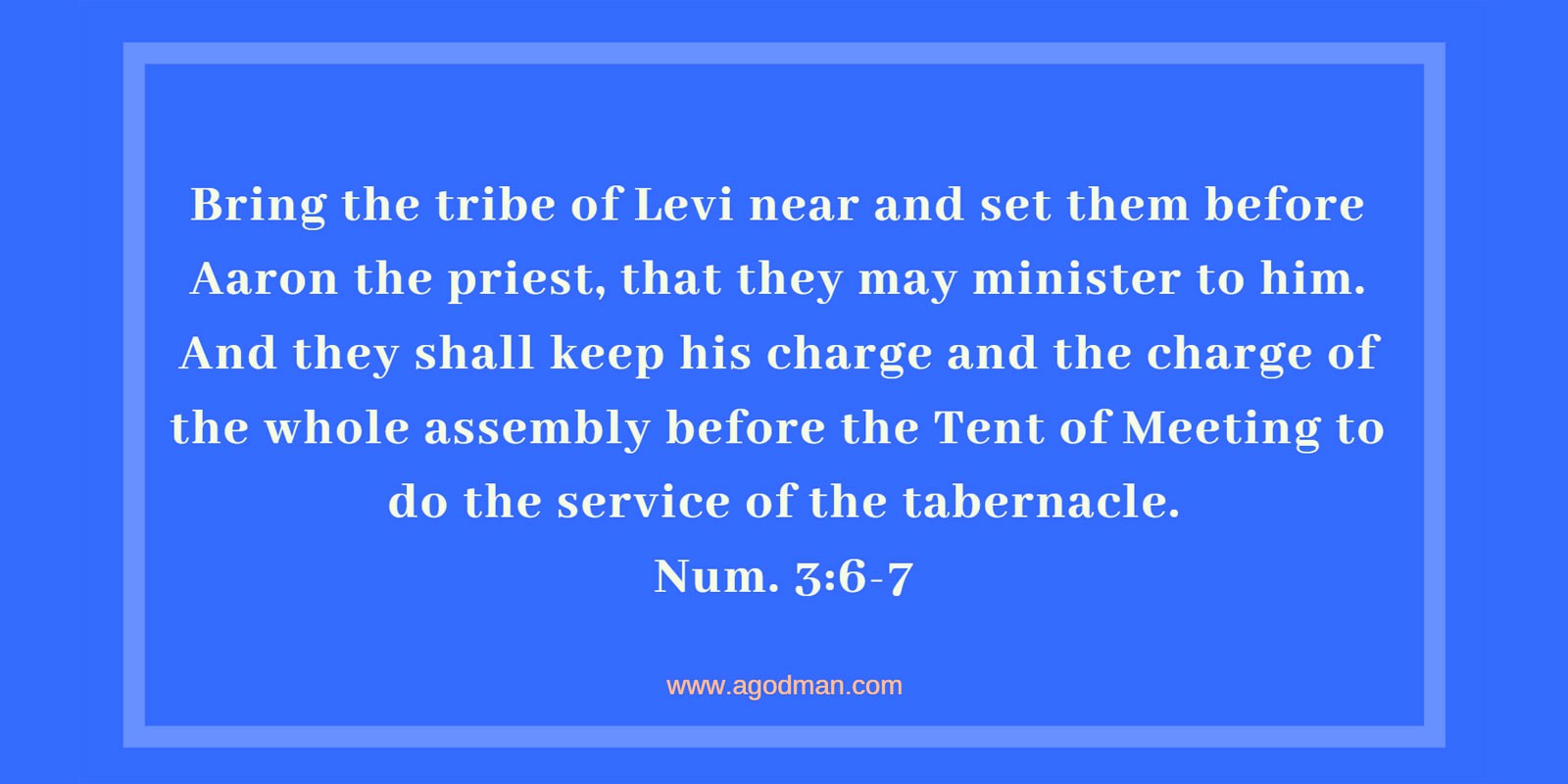Num. 3:6-7 Bring the tribe of Levi near and set them before Aaron the priest, that they may minister to him. And they shall keep his charge and the charge of the whole assembly before the Tent of Meeting to do the service of the tabernacle.